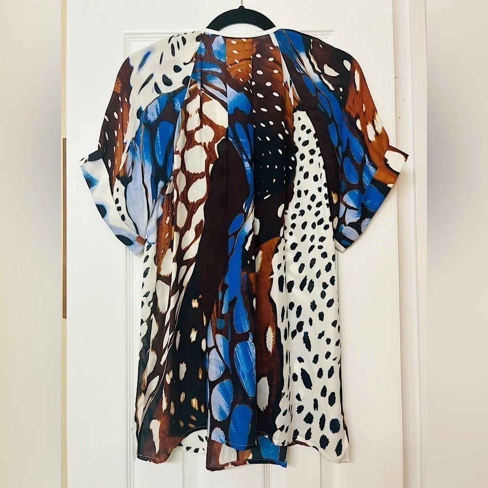 Silk Multicolored Lace Up Animal Print Tunic - Picture 4 of 10